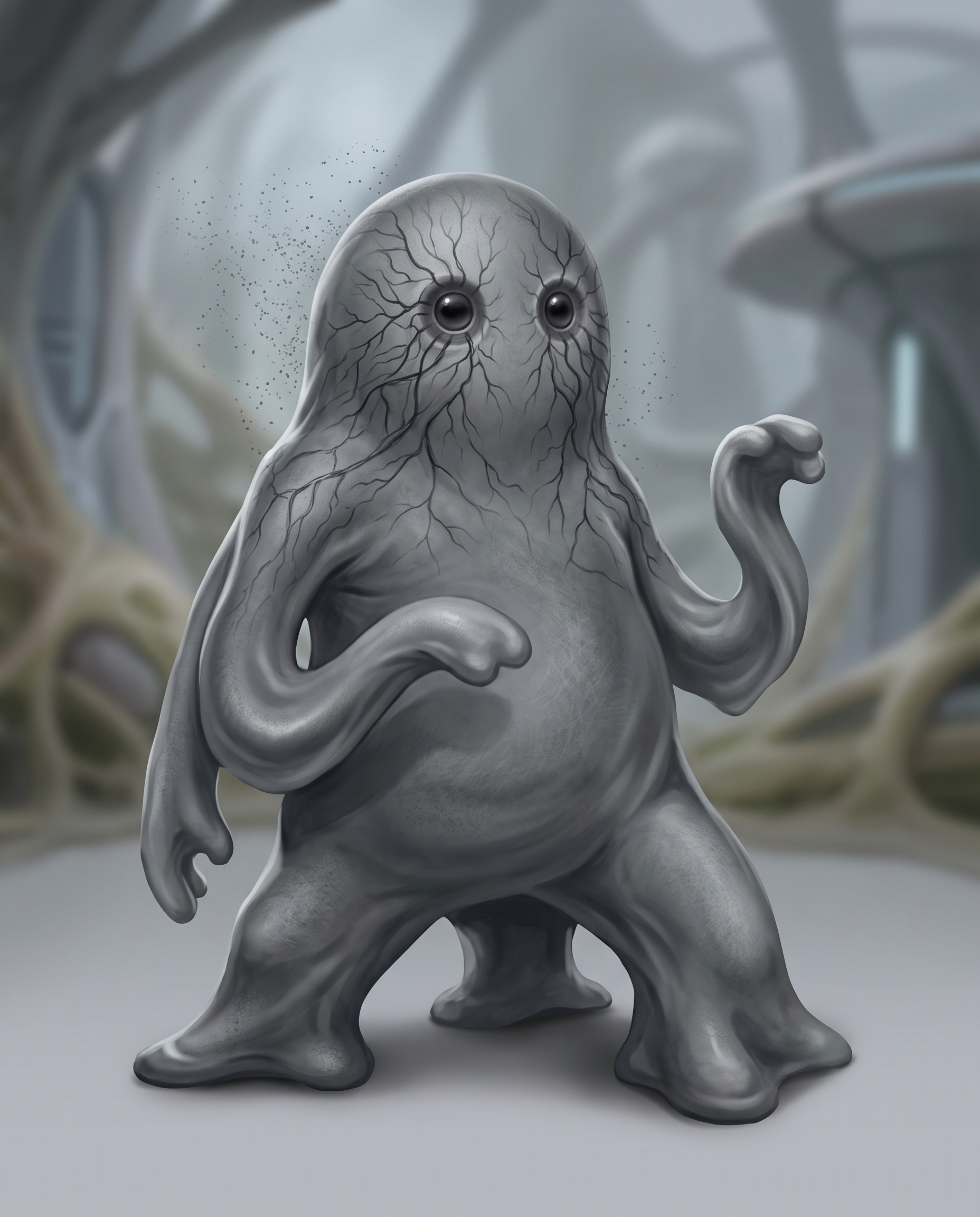 Dralasite species study remix showing a boneless rubbery alien in a codex-style presentation