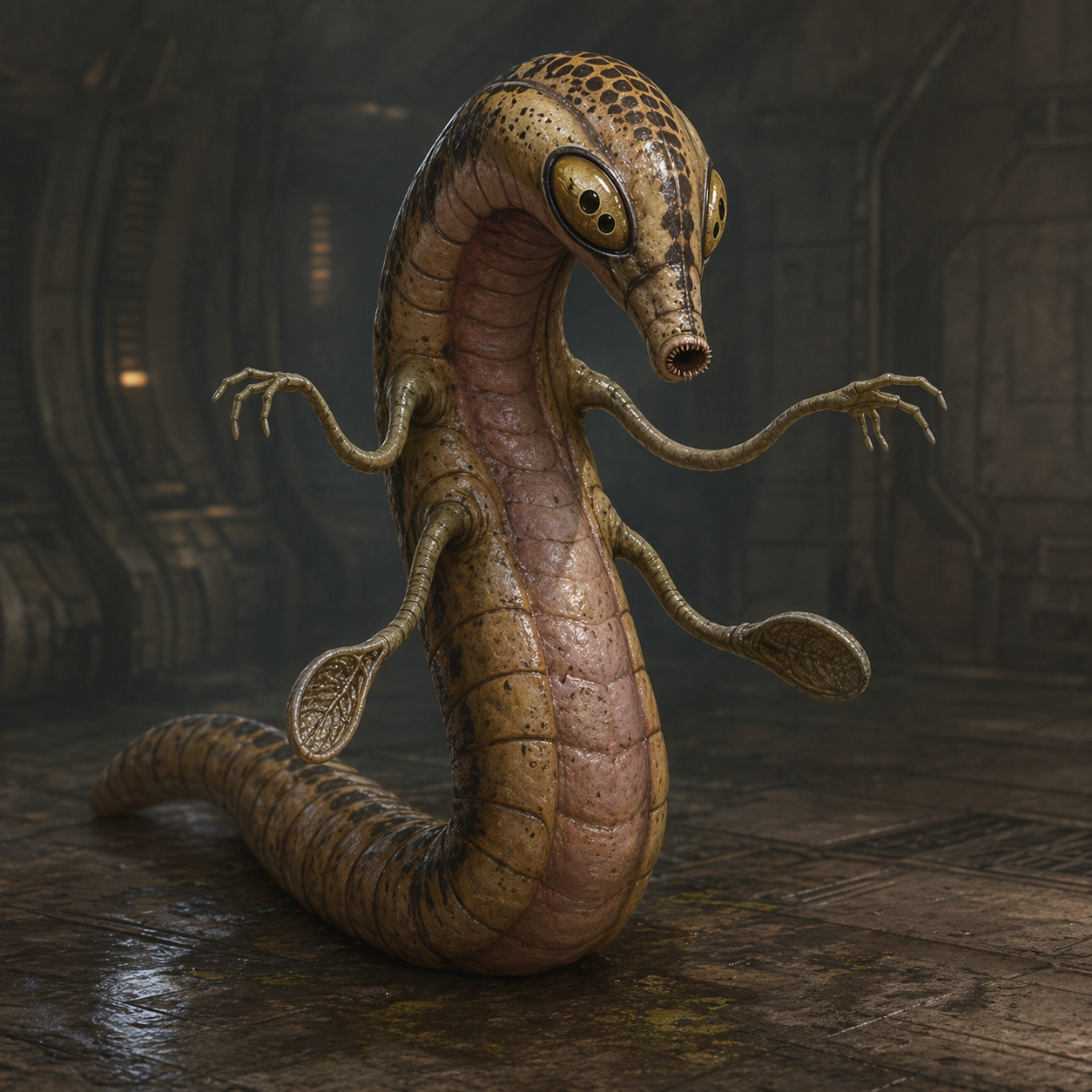 Sathar species study remix showing a segmented worm-like alien with manipulative tentacles