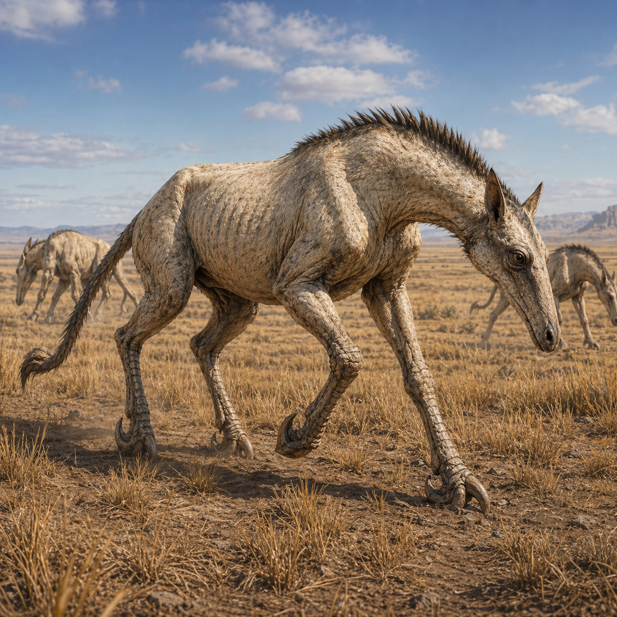 Tomar's Horses creature concept art showing horse-jackal herd animals moving across the open Volturnus plains